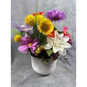 Artificial Floral Arrangement In White Painted Vase